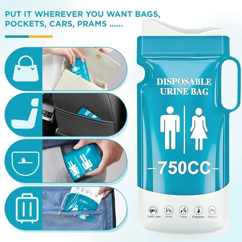Single 750ml Urine Bag 10PCS for Elderly Women and Boys