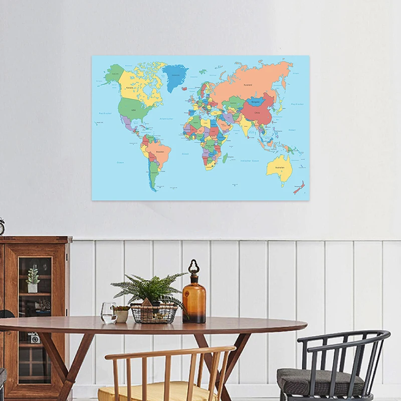 German Map Series - World Map Cloth for Geography and Tourism Education, Wall Art Decor