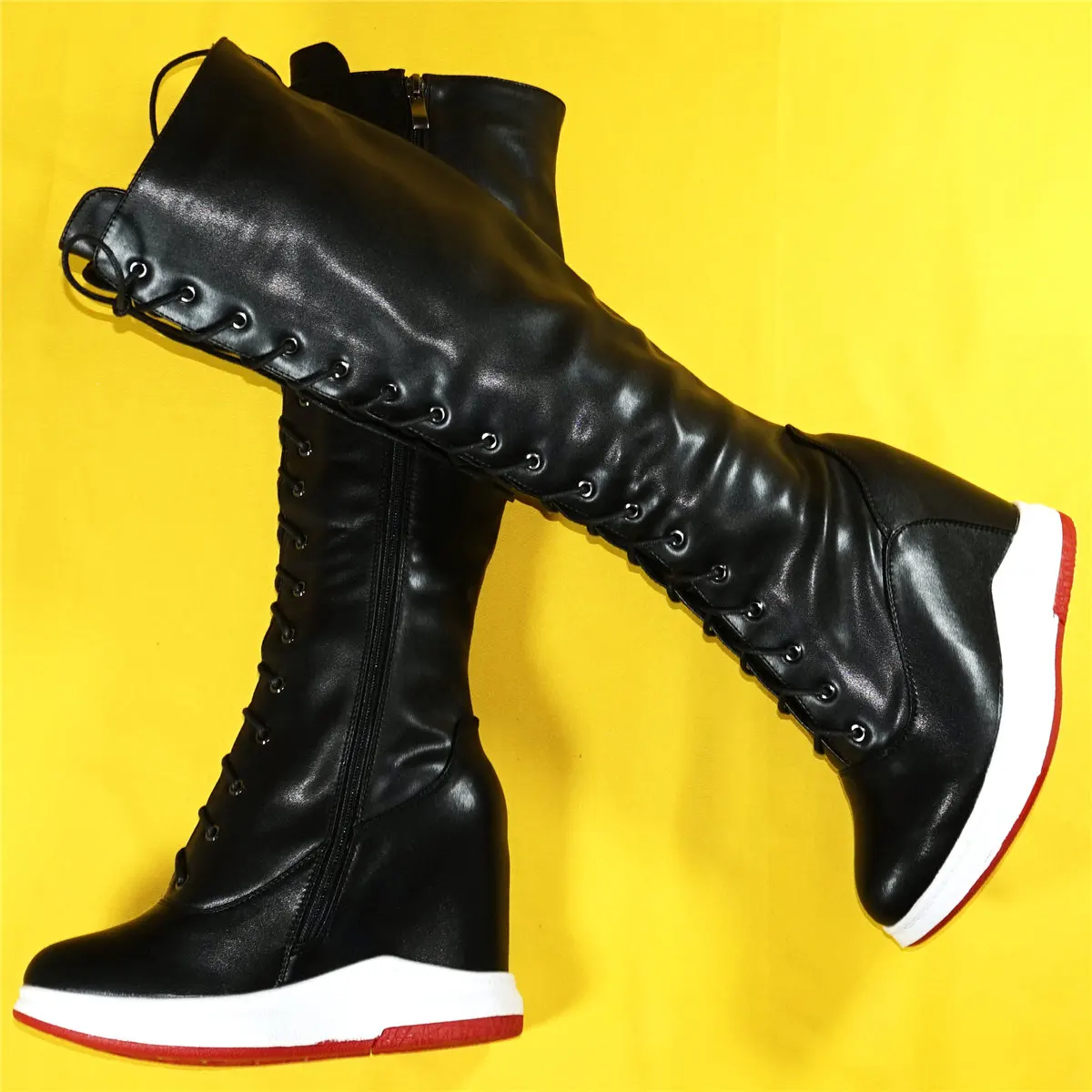 

2023 Winter Pumps Shoes Women Black Genuine Leather Wedges Knee High Snow Boots Female Round Toe Fashion Sneakers Casual Shoes