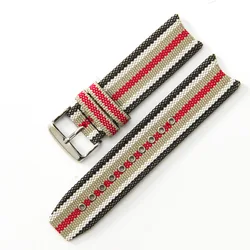 High - Density Nylon Watch Strap with Leather Accents and Stainless Steel Buckle - 22mm - 22mm (Silver pin buckle)