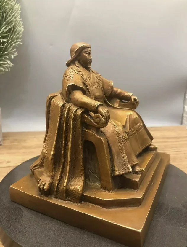 Famous historical Mongolian figure Genghis Khan Statue Bronze Carved 15cm 3