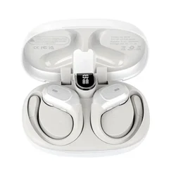 Enhanced Wireless Earbuds with ENC Noise Cancellation, Deep Bass, and LED Display - IP7 Waterproof Earhooks (WHITE)