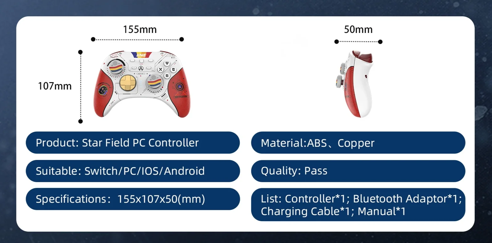 IINE Star-Field PC Controller Hall Effect Joystick & NFC Amiibo with 2.4Ghz Bluetooth Receiver for_voghion.com