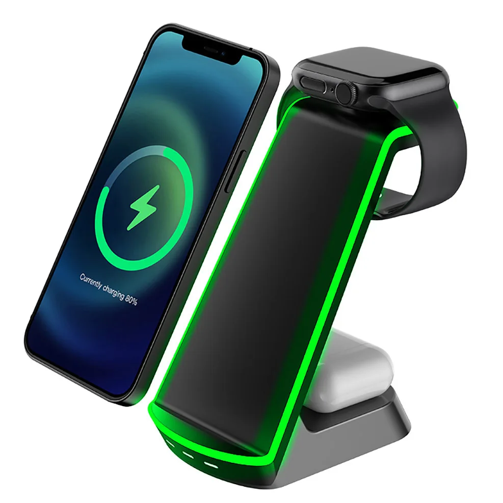 

Док-станция для быстрой беспроводной зарядки 15 Вт для Apple Watch 6 5 4 iPhone 13 12 Pro Max XS 11Pro XR AirPods 3 2 Настольный держатель для беспроводной зарядки