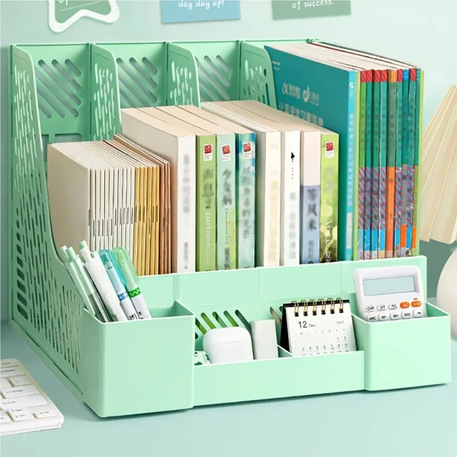 1pc Desktop File Organizer with 4 Compartments PP Material Detachable Space-Saving Office Supplies Document Sorting Storage Box 1