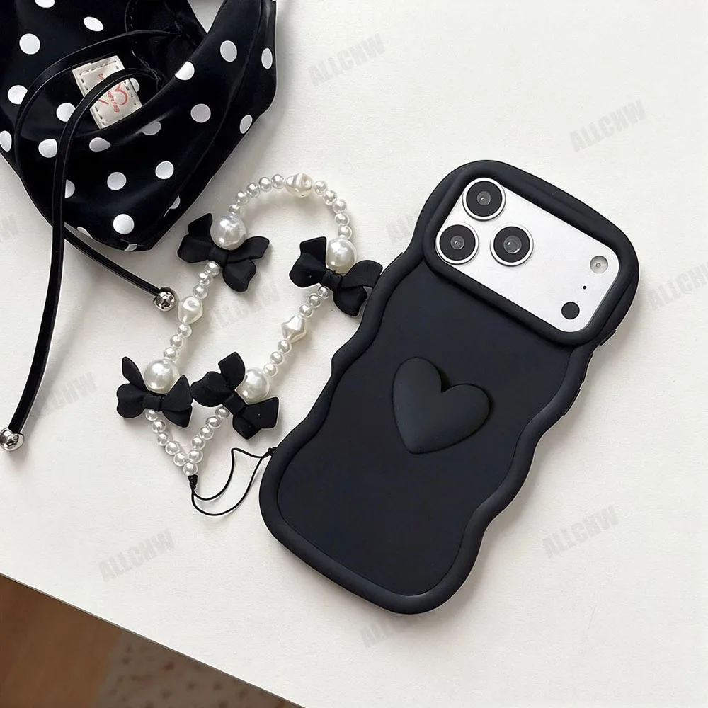 3D Love Heart Bow Hand Strap Shockproof Phone Cover