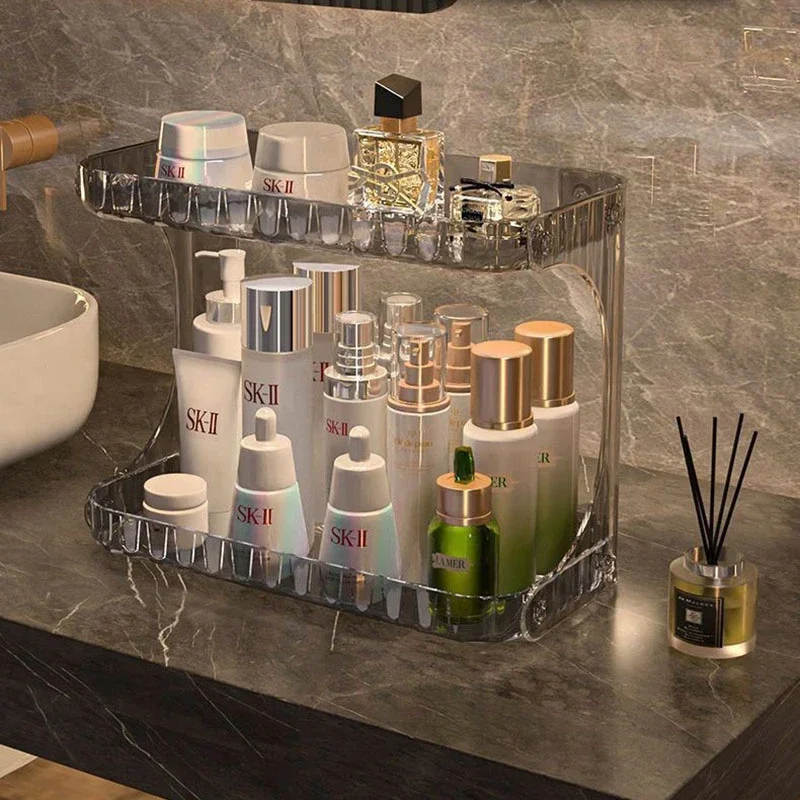 Bathroom Storage Rack Toilet Double Layer Cosmetics Storage Box Washstand Organizer Desktop Skincare Rack Display Stand-storage rack,wall mounted storage box,bathroom shelf,bathroom shelf rack,bathroom storage rack,wall shelf organizer,wall shelf,countertop storage rack
