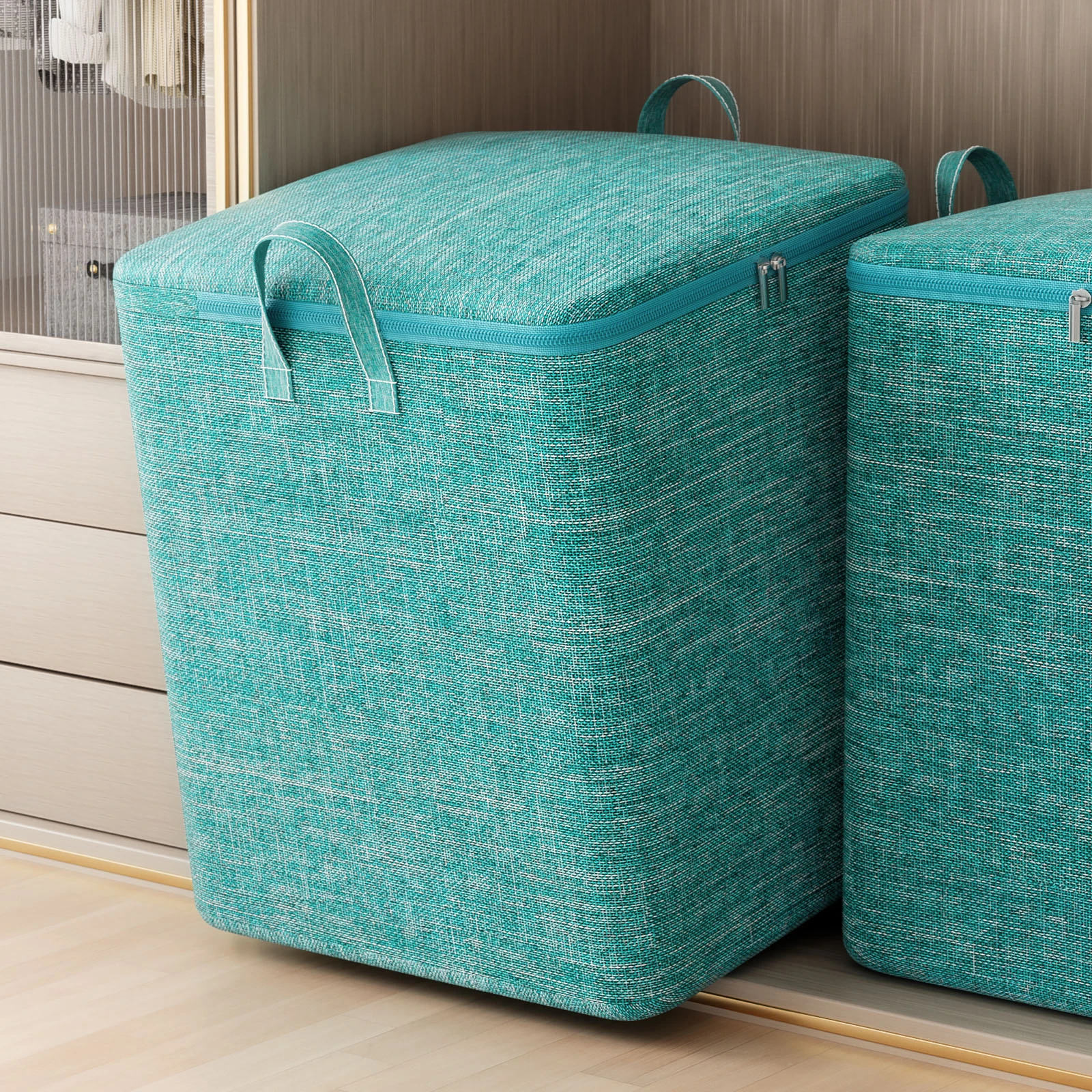 1PC foldable quilt storage bag Large capacity clothing blanket storage bag Doggy bag Tidy bedroom closet Green 2