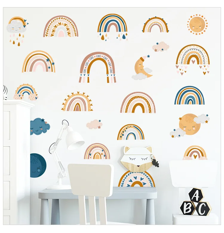 Cartoon Animals Rainbow Wall Stickers for Baby Room Kids room Girls Bedroom Wall Decor Removable PVC Wall Decals for Home Decor