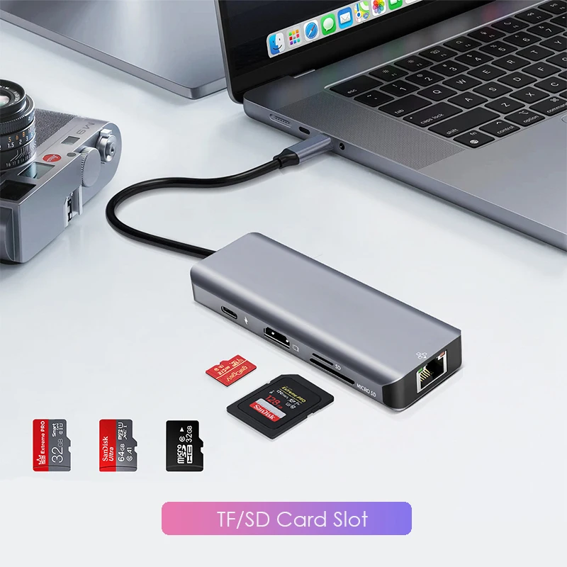 USB 8 in 1 Type C 3.1 To 4K HDTV Hub Adapter All USB3.0 SD TF Card Reader 1000Mbps RJ45 Gigabit for Macbook Notebook Computer 5
