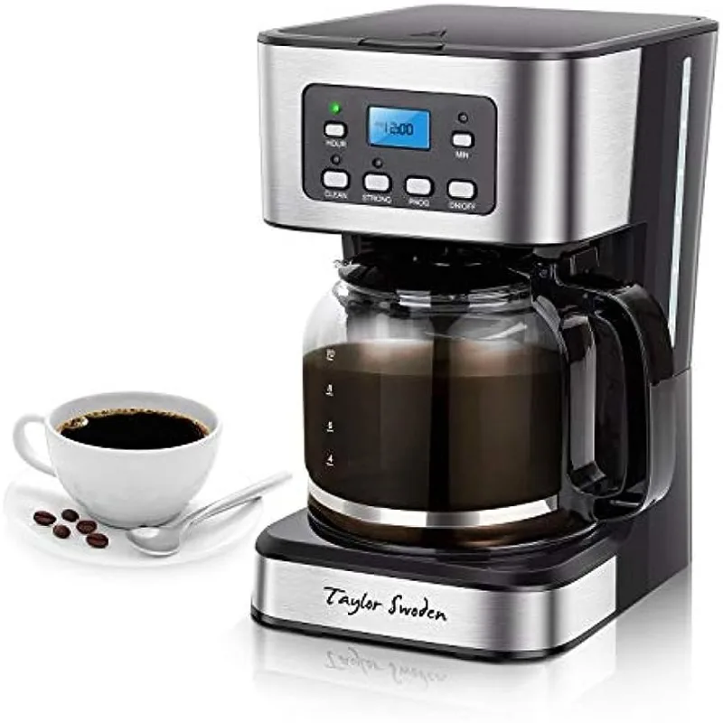 

Coffee machine Programmable Coffee Maker, 4-12 Cups Drip Coffee Machine with Glass Carafe, Regular & Strong Brew, Pause & Serve