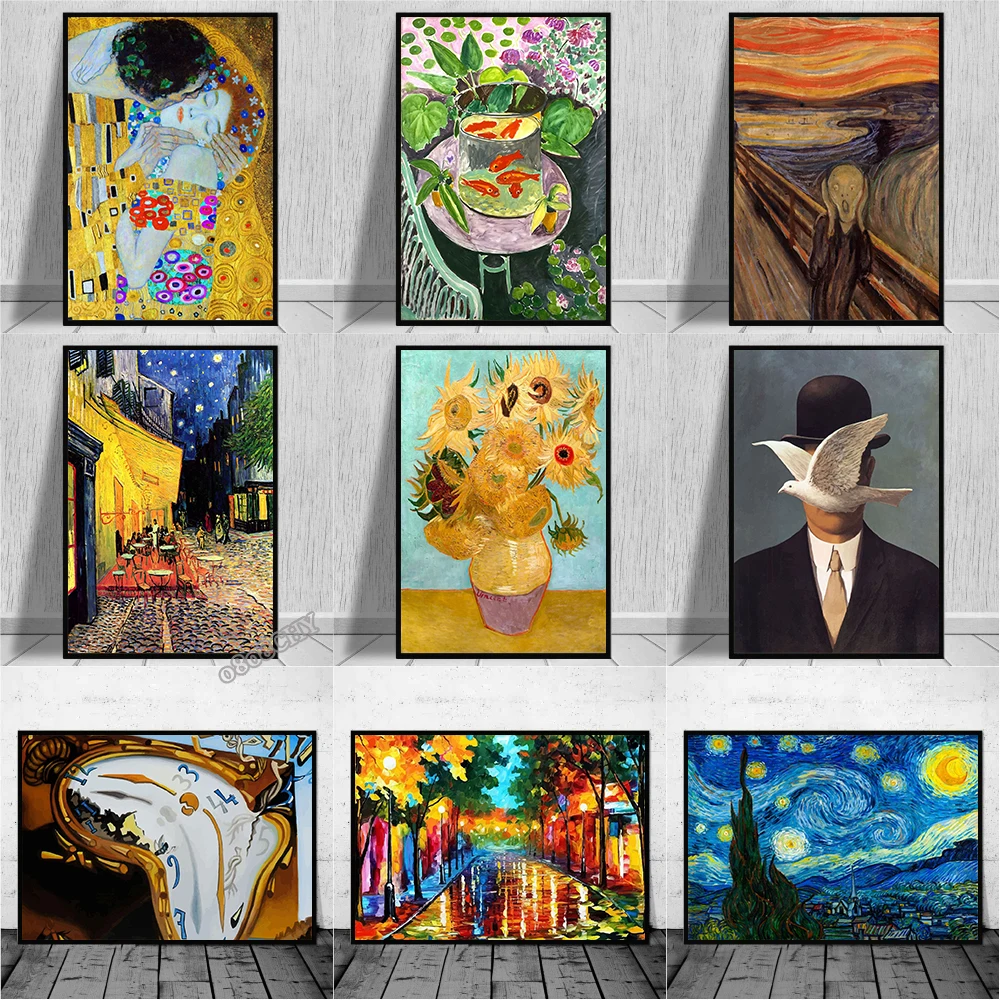 

Famous Artist Salvador Dali,Van Gogh,Gustav Klimt Art Paintings Canvas Prints Posters Wall Art Hanging Pictures for Living Room