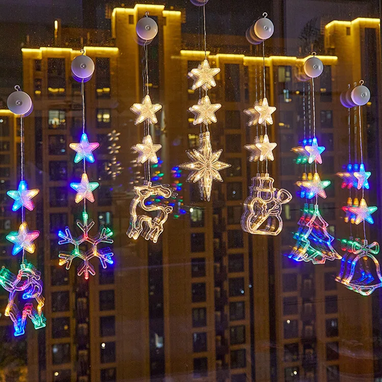 Christmas LED Suction Cup Lights Santa Claus Snowflake Elk Window Decoration Christmas Home Decoration New Year Lights Navidad christmas decorations