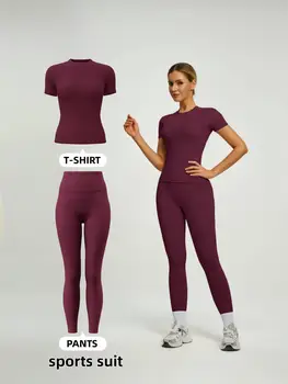 Ensemble sportif à manches courtes pour femmes, ensemble pantalon de Yoga et T-Shirt taille haute, idéal pour l'entraînement de sculpture de Fitness