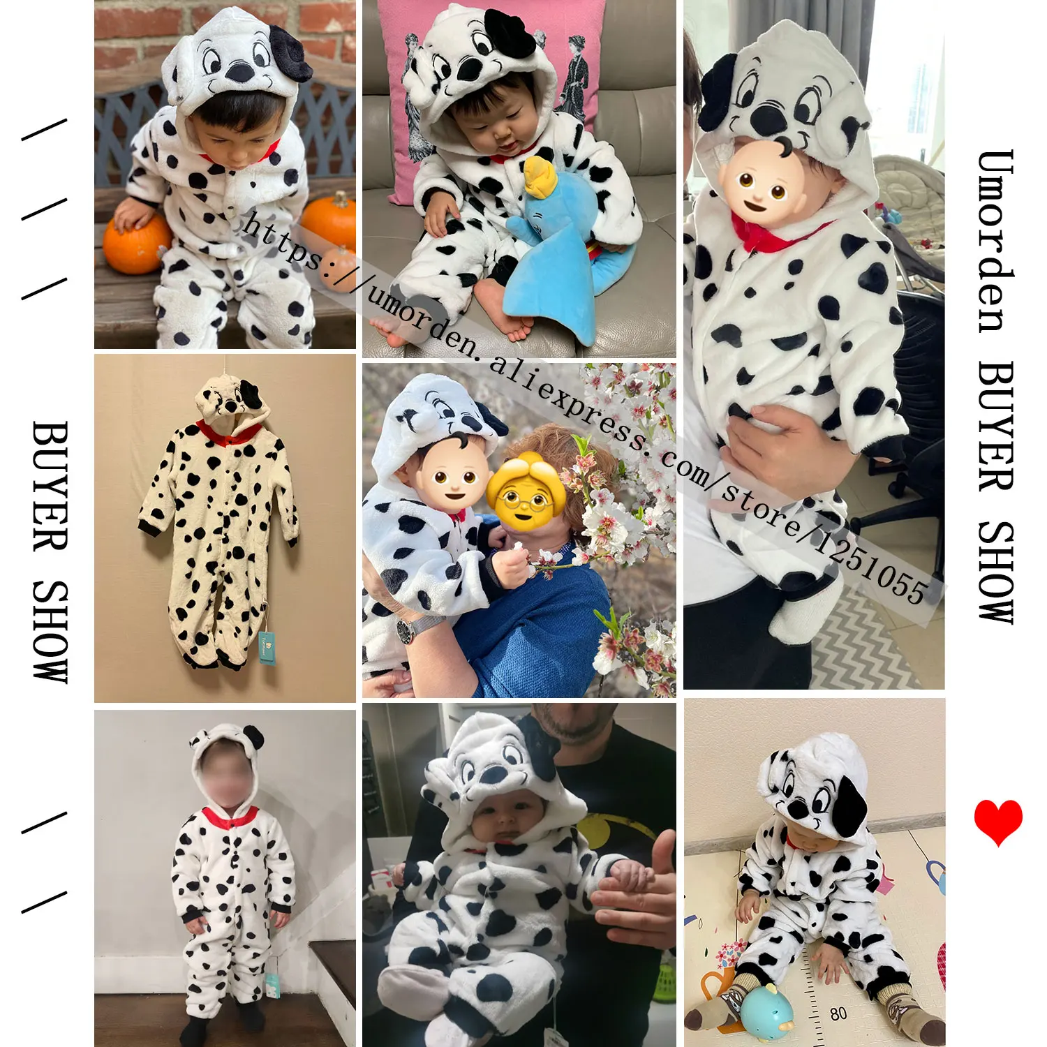 Umorden Baby Dalmatians Spotty Dog Costume Kigurumi Cartoon Animal Rompers Infant Toddler Jumpsuit Flannel Halloween Fancy Dress cosplay costumes,kigurumi pajamas