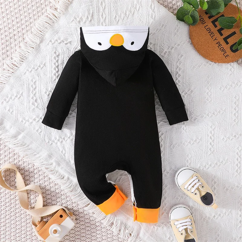 0-18M Toddler Baby Girls Boys Rompers Penguin Shape Buttons Hooded Long Sleeve Romper Winter Fall Clothes 3