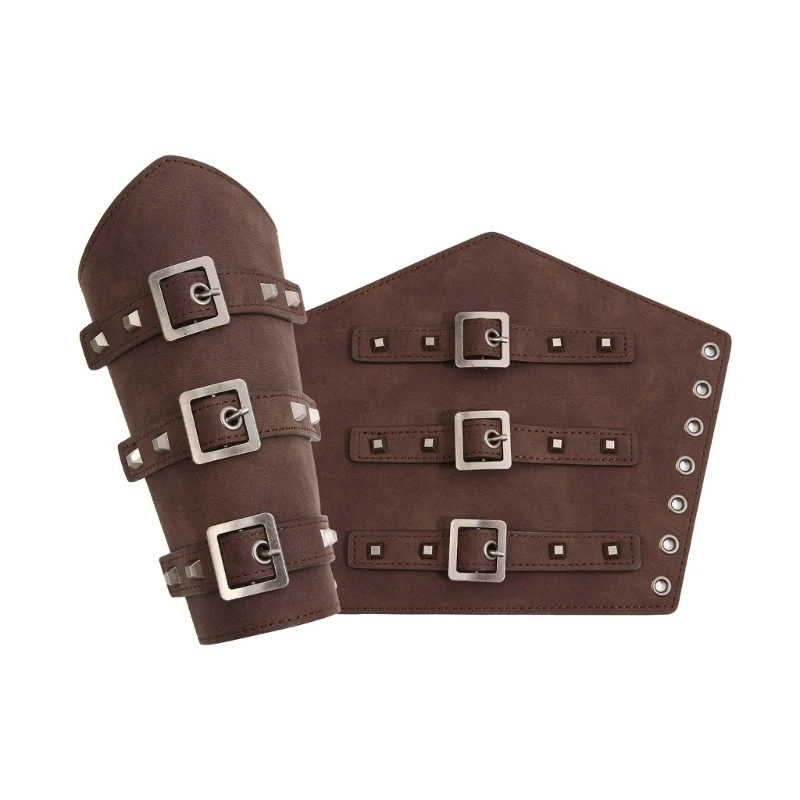 Cosplay Props Vintage PU Wide Bracers Tie Arm Cuffs Adjustable Width Medieval Wristband Adult Cycling Wristband
