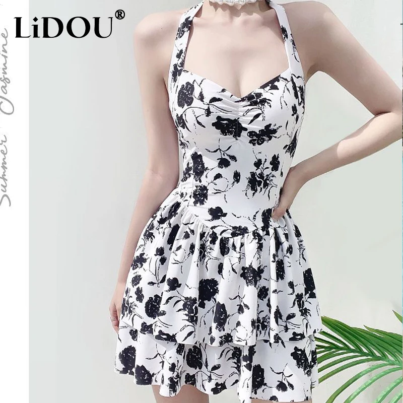 2023 New Korean Fashion Summer Sexy Swimsuits Women Contrasting Colors Elegant Grace Bohemian Sleeveless Chic Casual Swimwear