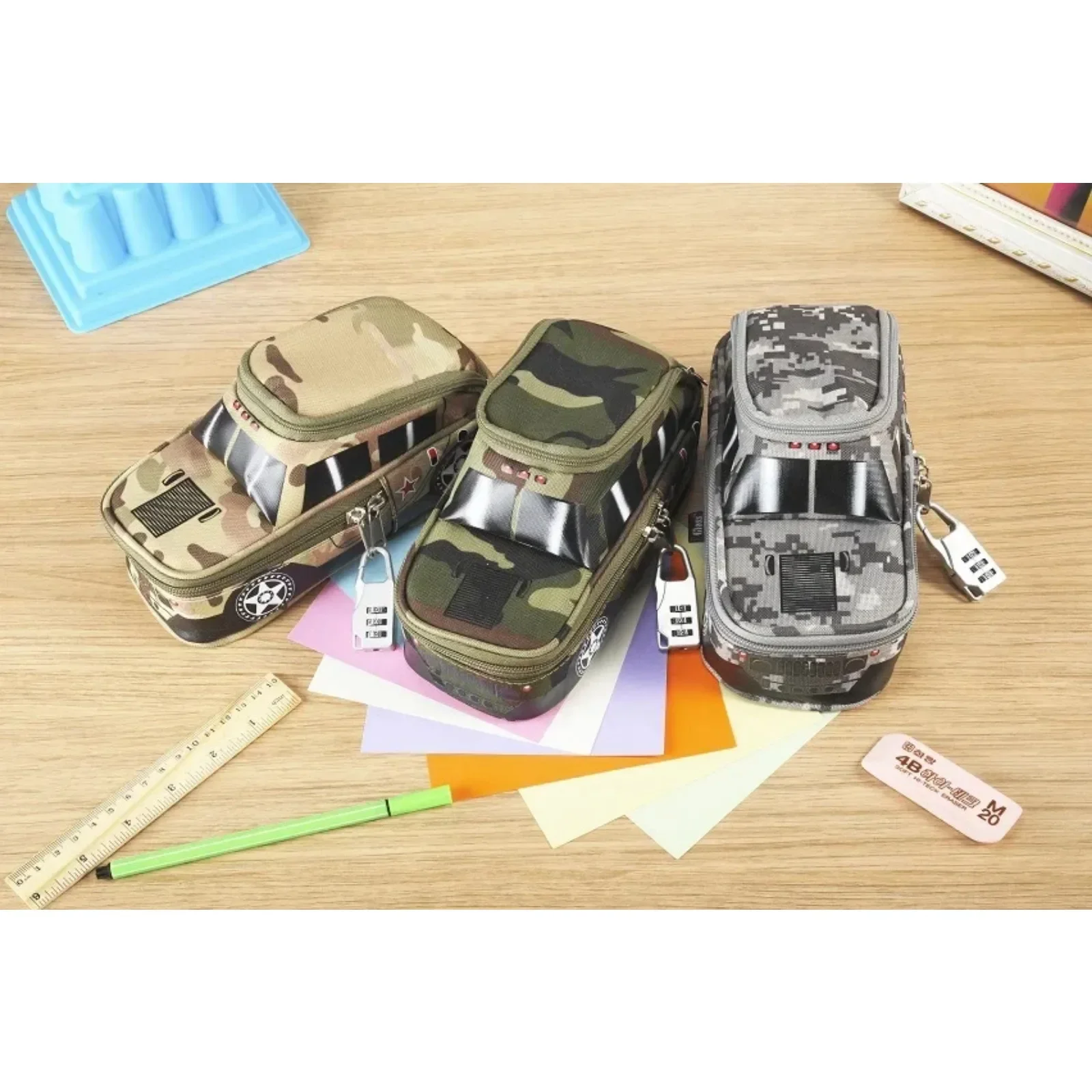 Pencil Case Camouflage Off-road Vehicle Pouch Bag For Boys Children Double Zipper School Stationery Cases pencil cases pen storage bag pencil holder