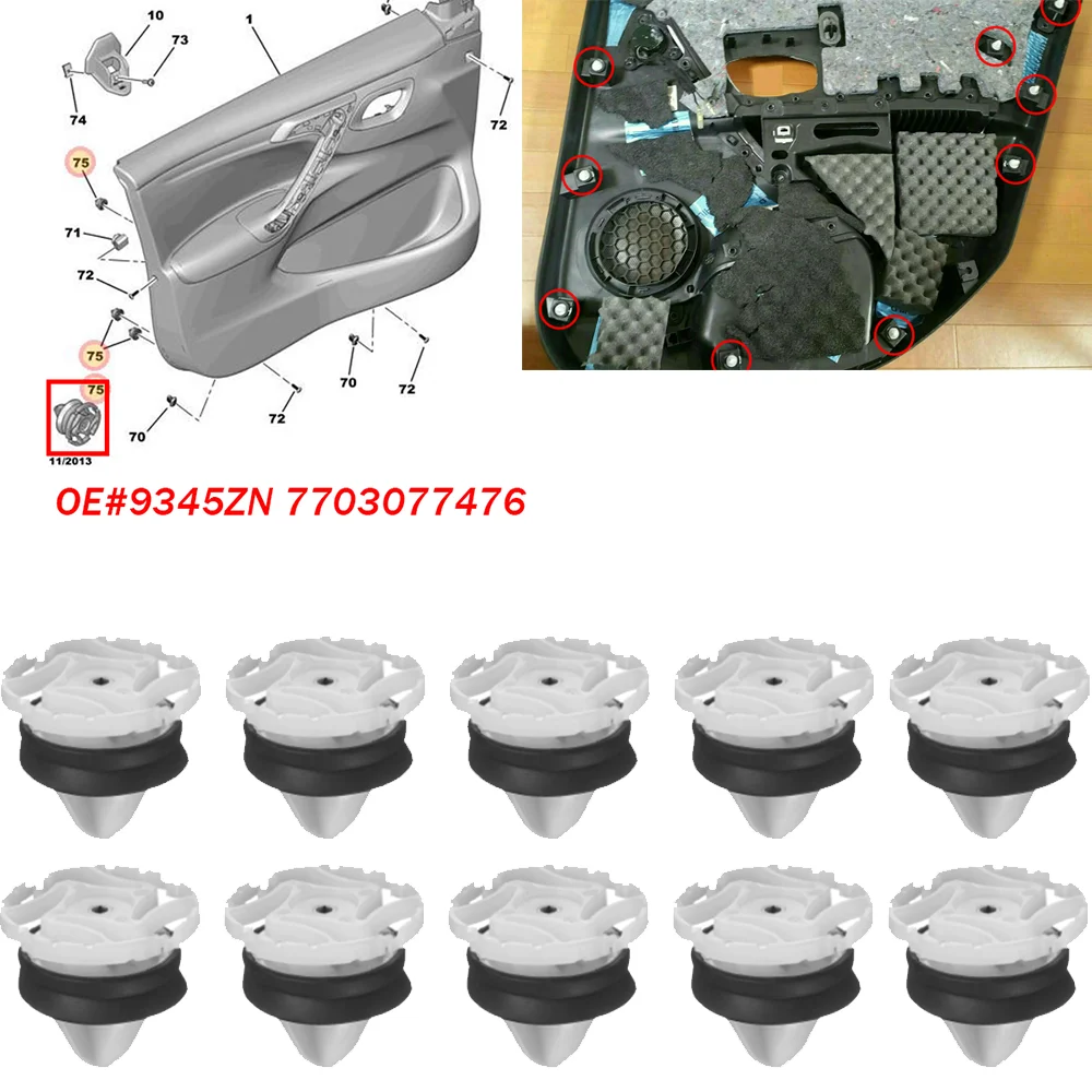 Lot De 10 Clips De Garniture Pour Renault Trafic, Kangoo, Master - Réf BR110X10 - Plastique - Neuf - Garantie 3 Ans