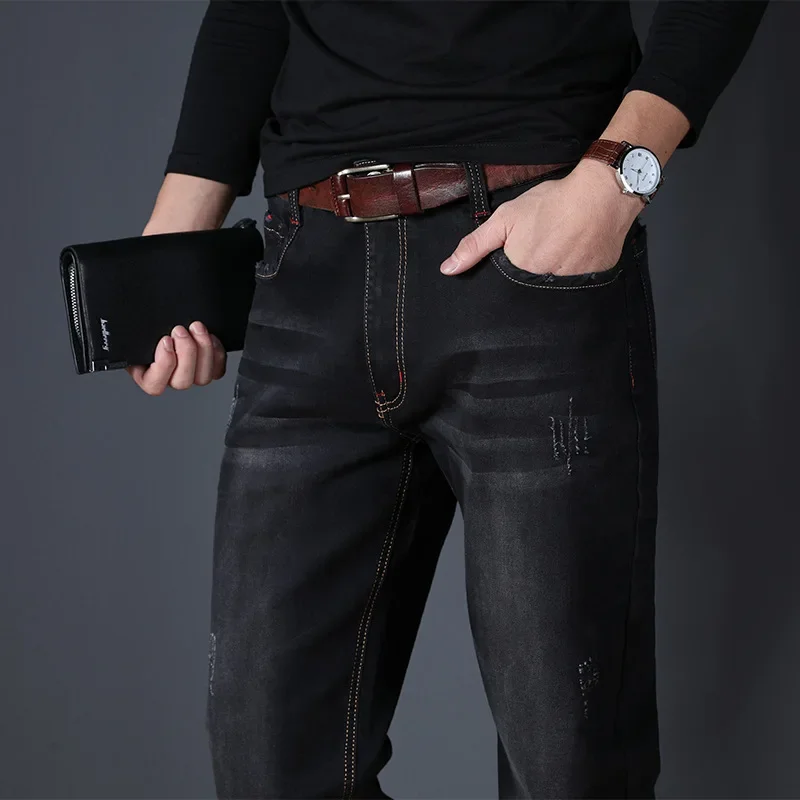 Plus Size Straight Jeans Men 48 46 44 Loose Black Light Blue Stretch Big Classic Slim Fit Brand Male Pants Elastic Denim Trouser 2