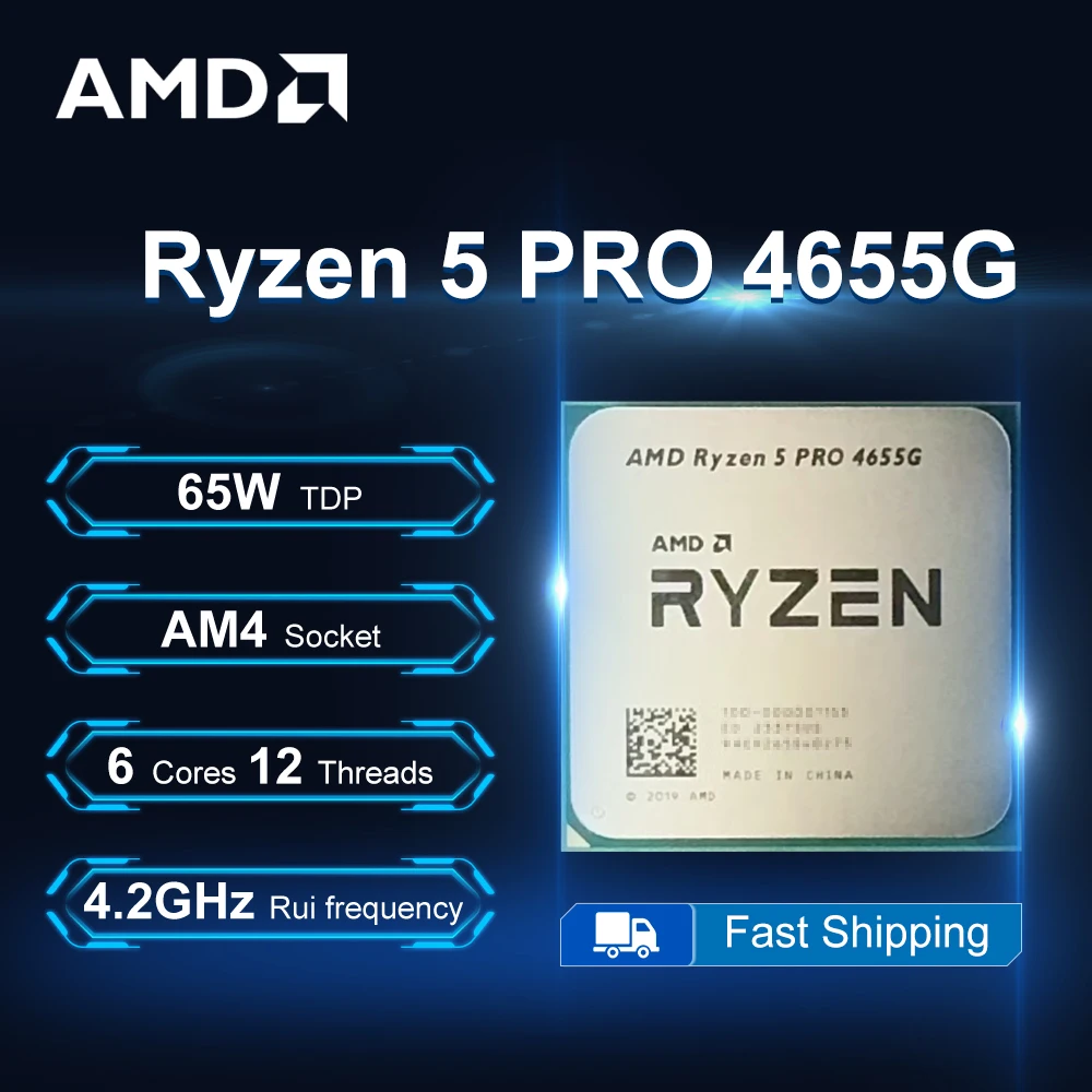 AMD Ryzen 5 PRO 4655G 3.7GHz 6-Core 12-Thread R5 PRO 4655G Processor 65W 7NM L3=8M DDR4 Socket AM4 No Fan