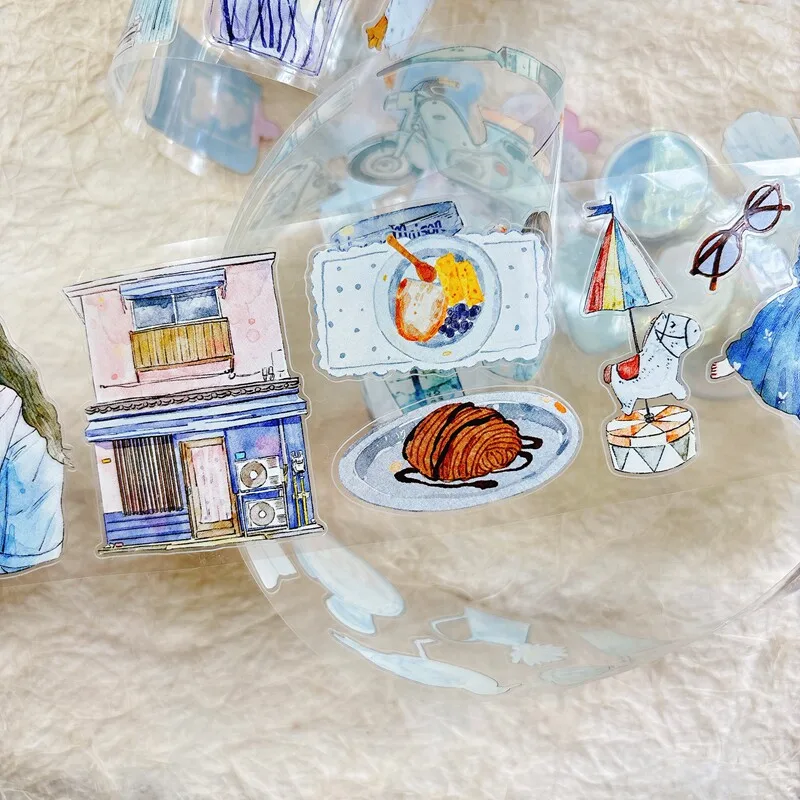 빈티지 블루 라이프 캐릭터 풍경 PET 테이프 창의적인 DIY 저널 재료 콜라주 스크랩북킹 문구류