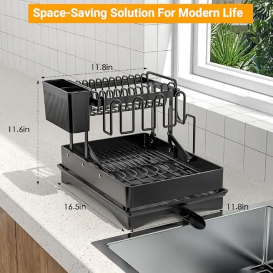 Large Dish Drying Rack2Tier Dish Rack for Kitchen Counter Stainless Steel Kitchen Dish Organizers and Storage with Cup Chopping