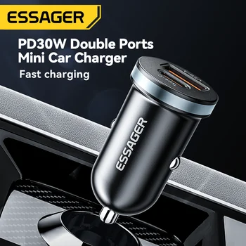 Essager 30W USB C Caricabatteria per auto Tipo C Caricatore rapido PD QC 3.0 SCP 5A Ricarica rapida per telefono per auto per iPhone Xiaomi Samsung