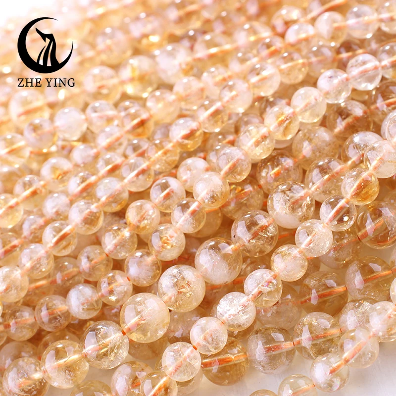 Zhe Ying 100% 잠비아 황수정 천연 돌 비즈 보석 만들기 라운드 보석 Diy 비즈 팔찌 목걸이 15''