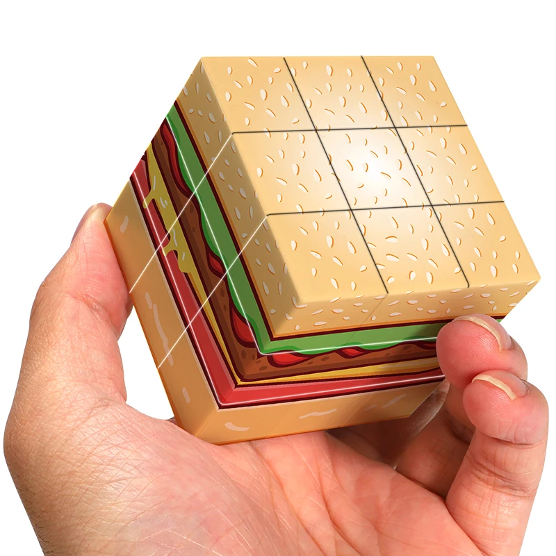 3x3x3 Zauberwürfel UV-Farbdruck Hamburger Relax Puzzle, professionell glatt, Geburtstagsgeschenk/Weihnachtsgeschenk
