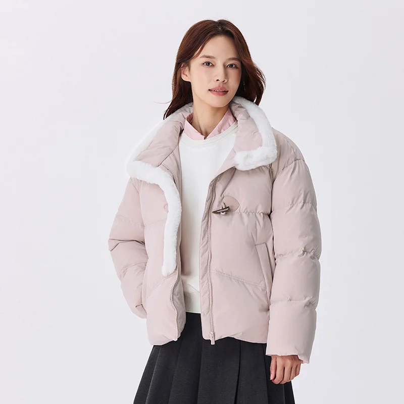 Down Jacket Women Waterproof Loose Gentle Winter New Literary Imitation Rabbit Fur Horn Button Windproof