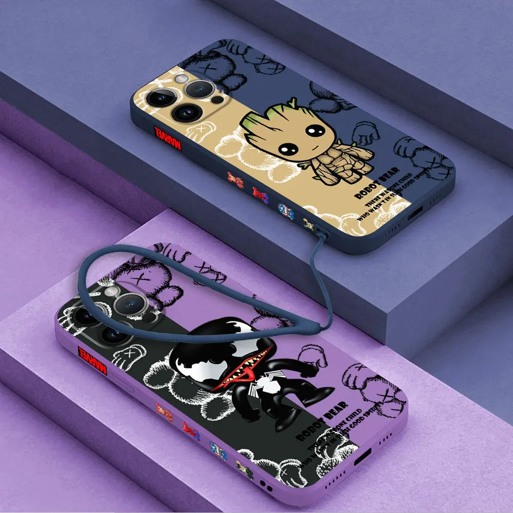 Custodia Per Xiaomi Redmi 12 4G K40 Pro 10C 10A 9T 9C 10 9 9A 9I Square Liquid Cover Print Luxury Marvel Groot Venom Bear