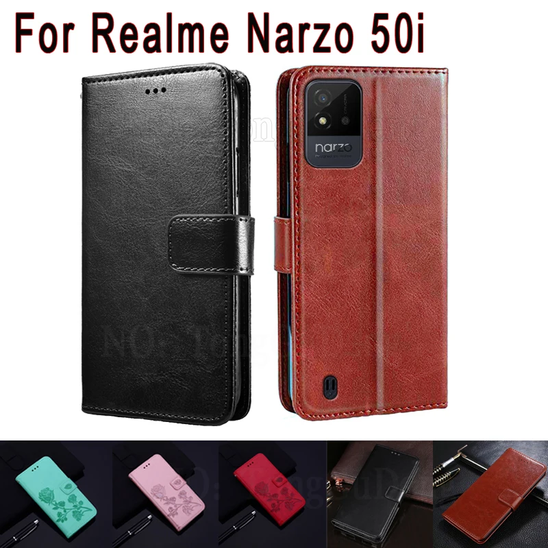 

Кожаный чехол-бумажник с откидной крышкой для Realme Narzo 50i чехол RMX3231, защитный чехол-книжка для телефона Realme Narzo50i чехол Hoesje Coque