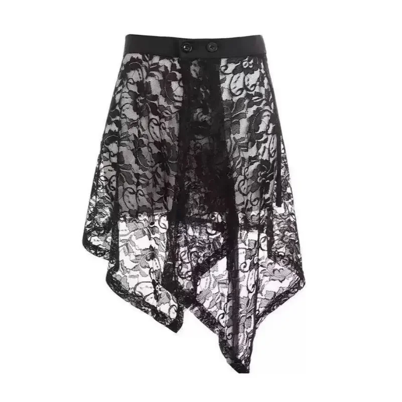 Unregelmäßiger Spitzen-Unterrock, asymmetrischer Cheongsam-Sicherheitsrock, Petticoat, locker sitzender Petticoat mit hoher Taille für Damen, ideal für Pendlerinnen – Detail 6