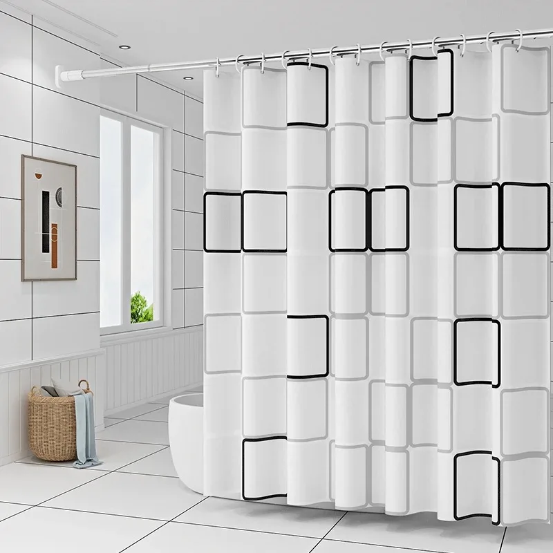 Simple style black and white large square bathroom shower curtain light opaque bathing more comfortable dry and wet separation 1
