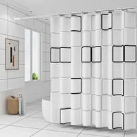Simple style black and white large square bathroom shower curtain light opaque bathing more comfortable dry and wet separation