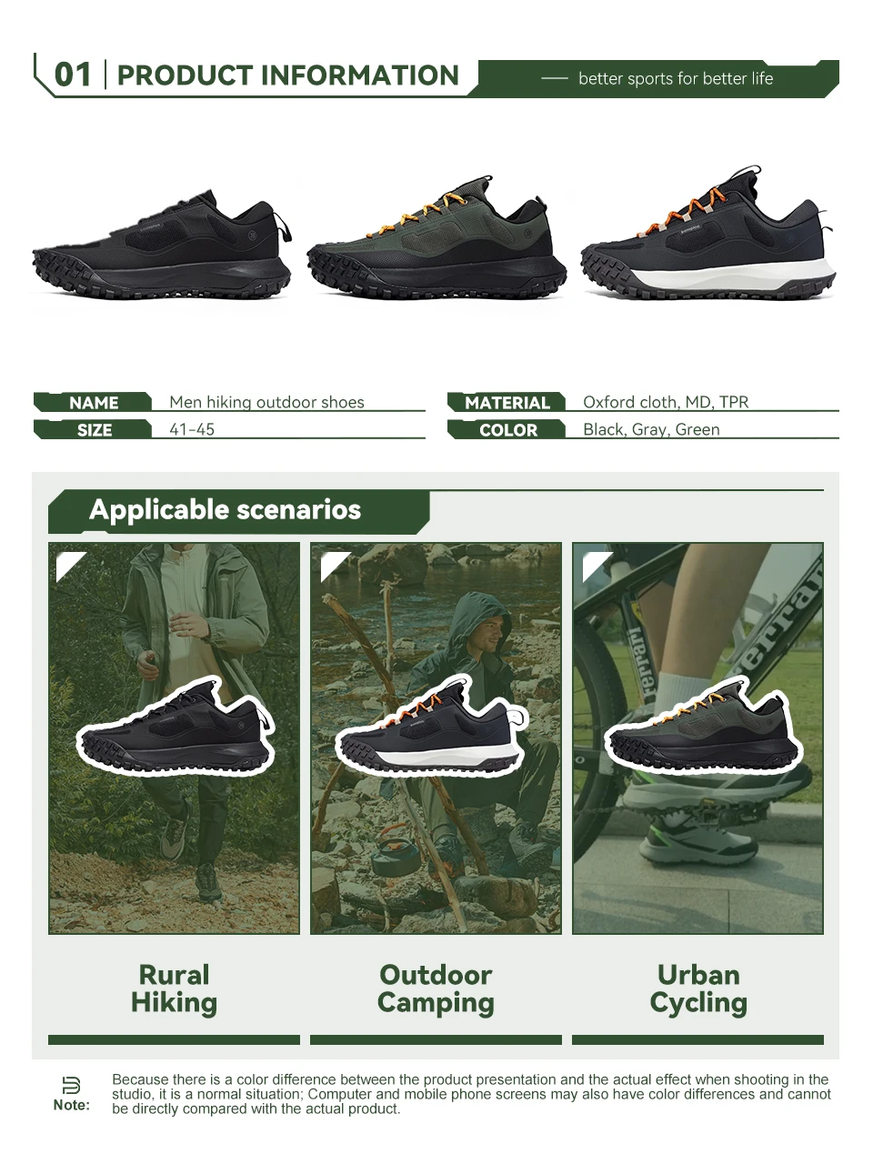 Description Picture 5 of itemBaasploa Hiking Shoes Men Outdoor Camping Waterproof Resistant Non Slip Sneakers Male Casual Lightweight Lace-Up Walking Shoes