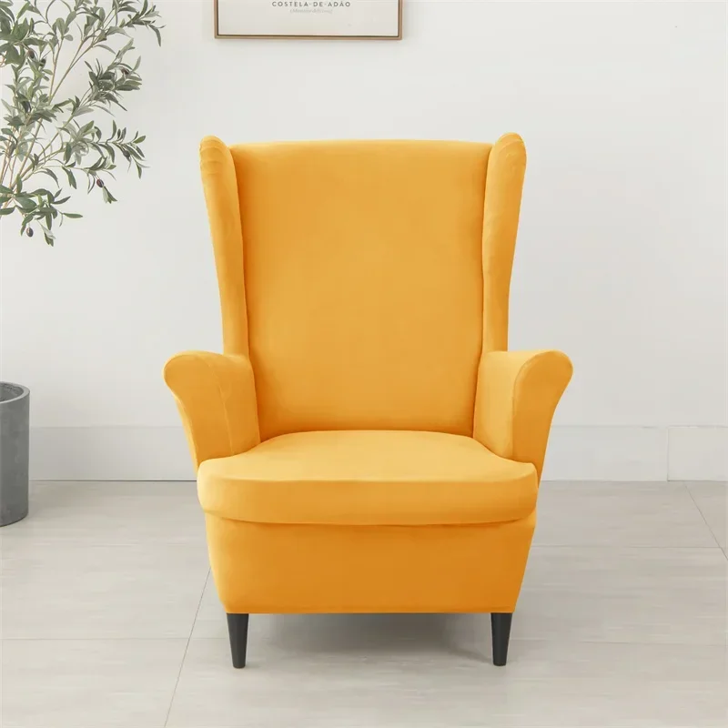 Soft Velvet Wing Chair Cover Stretch Elastic Wingback Sofa Covers Soild Color Armchair Slipcovers with Seat Cushion Slipcover 4