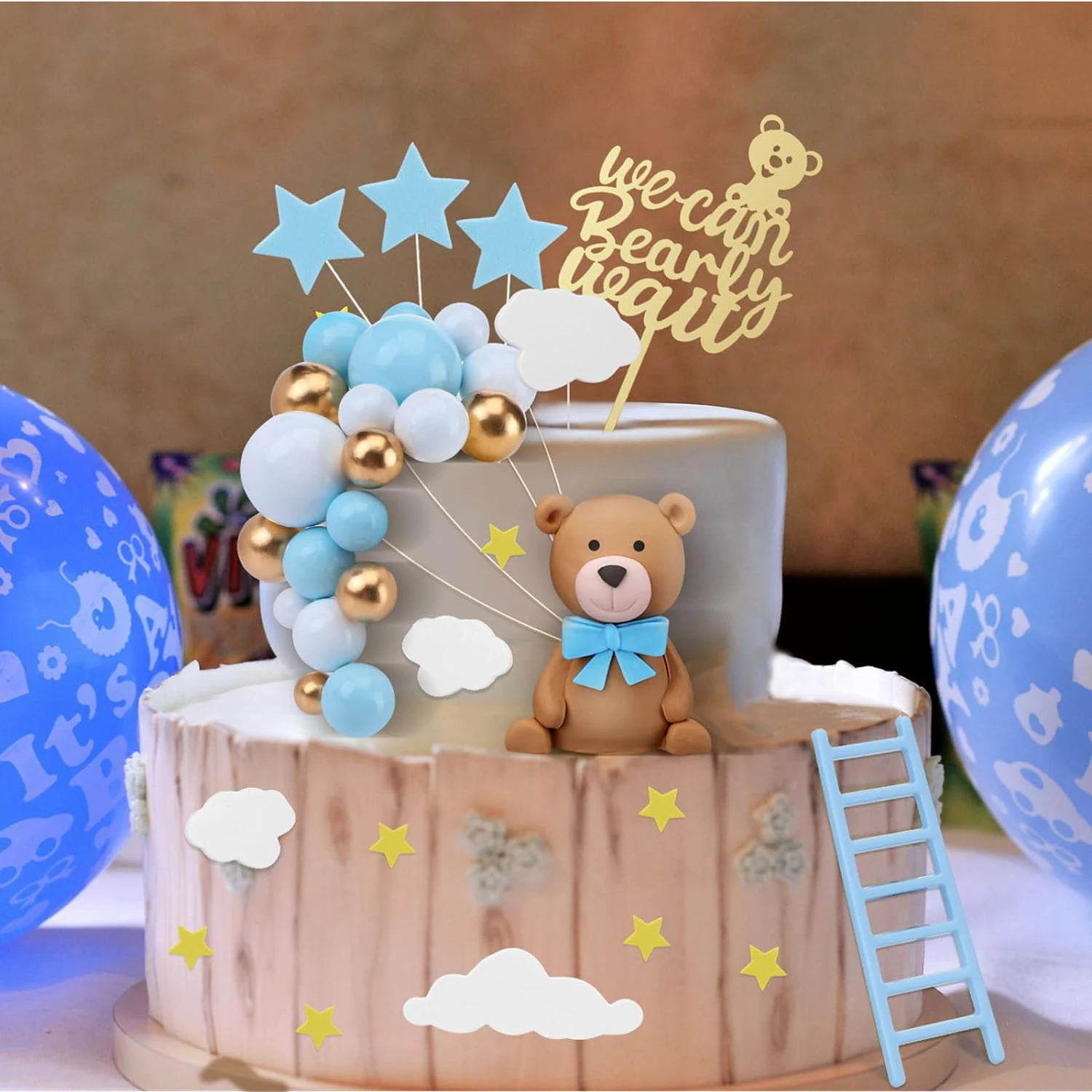 28 Palline Decorative Per Torte - Orsetto, Cuori E Stelle - Kit Completo Per Decorazioni In Rosa E Oro Per Compleanni E Baby Shower - 3