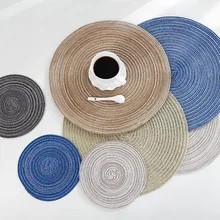 

1/2 Piece Set of Round Rustic Environmentally Friendly Placemats Insulated Cotton Yarn Woven Table Mats for Home Decoration