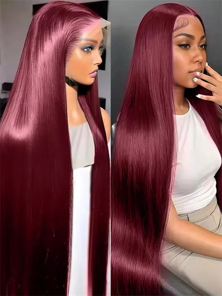 13x6 Glueless Burgundy 99j HD Lace Front Wig Vietnamese Super Double Drawn Bone Straight Bleached Lace Frontal Human Hair Wigs
