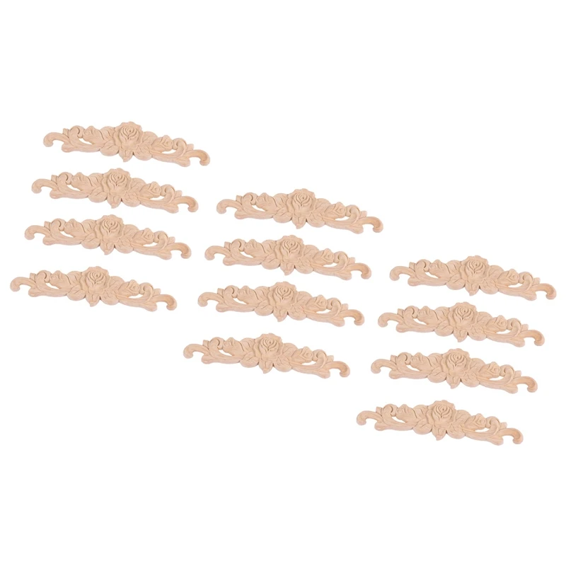 

12Pcs 20 X 5Cm Rubber Wood Carved Long Onlay Applique Unpainted Rose Flower Door Home Decor European Style