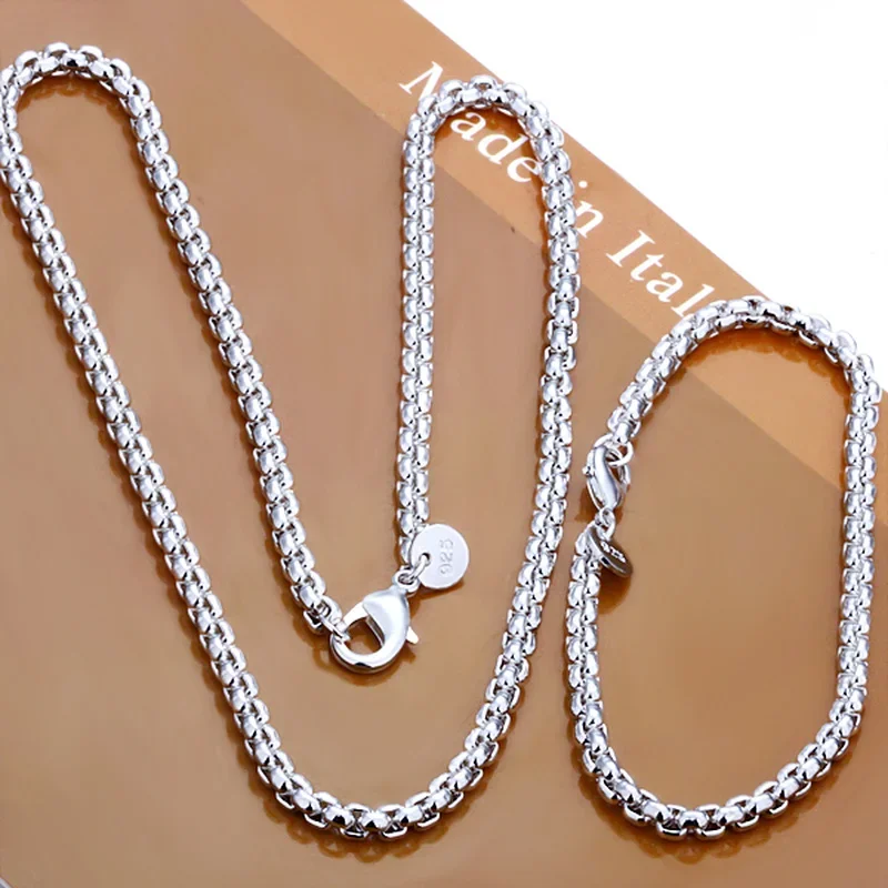 

45-60cm 925 Sterling Silver Bracelet Necklace 4MM Round Chain for Woman Men Charm Classic Wedding Christmas Gift Fashion Jewelry