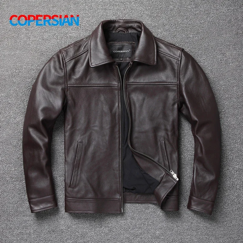 

2024 New Clothes Men's Top Leather Coat Dark Brown Slim Fit Short Large Size Motorcycle