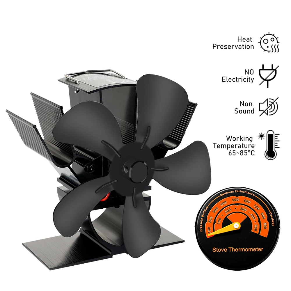 Ventilateur de poêle à chaleur à 5 pales, Mini ventilateur de cheminée, brûleur à bois, ventilateur écologique, silencieux, chauffage, Distribution de chaleur efficace
