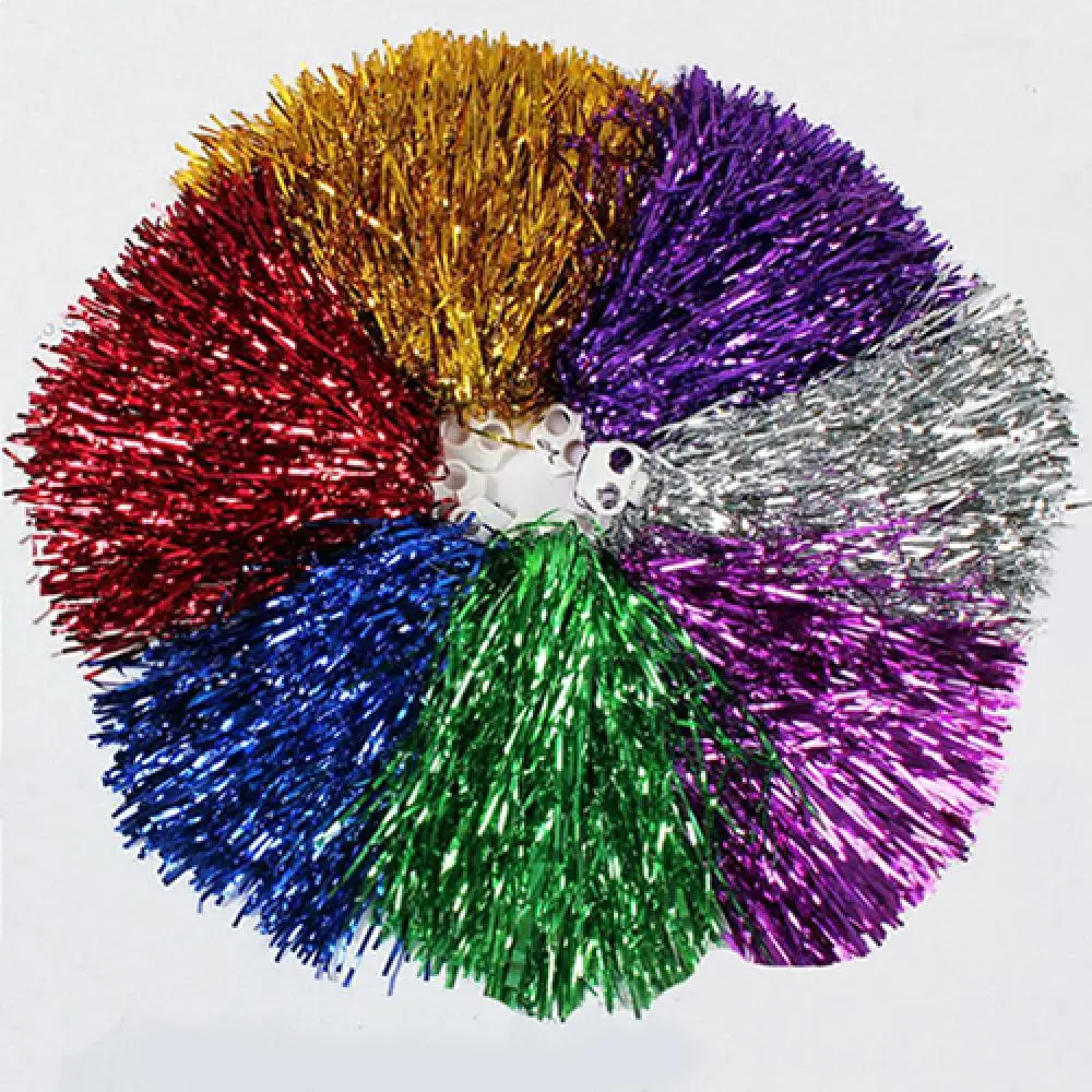 1 Pc Metallic Cheerleader Cheer Cheerleading Dance Party Team Match Sports Pom Poms Plastic Handle Metallic Streamer Club Decor football fan cheer horns soccer ball cheerleading party supplies musical instrument kids trumpet for sports meet concert