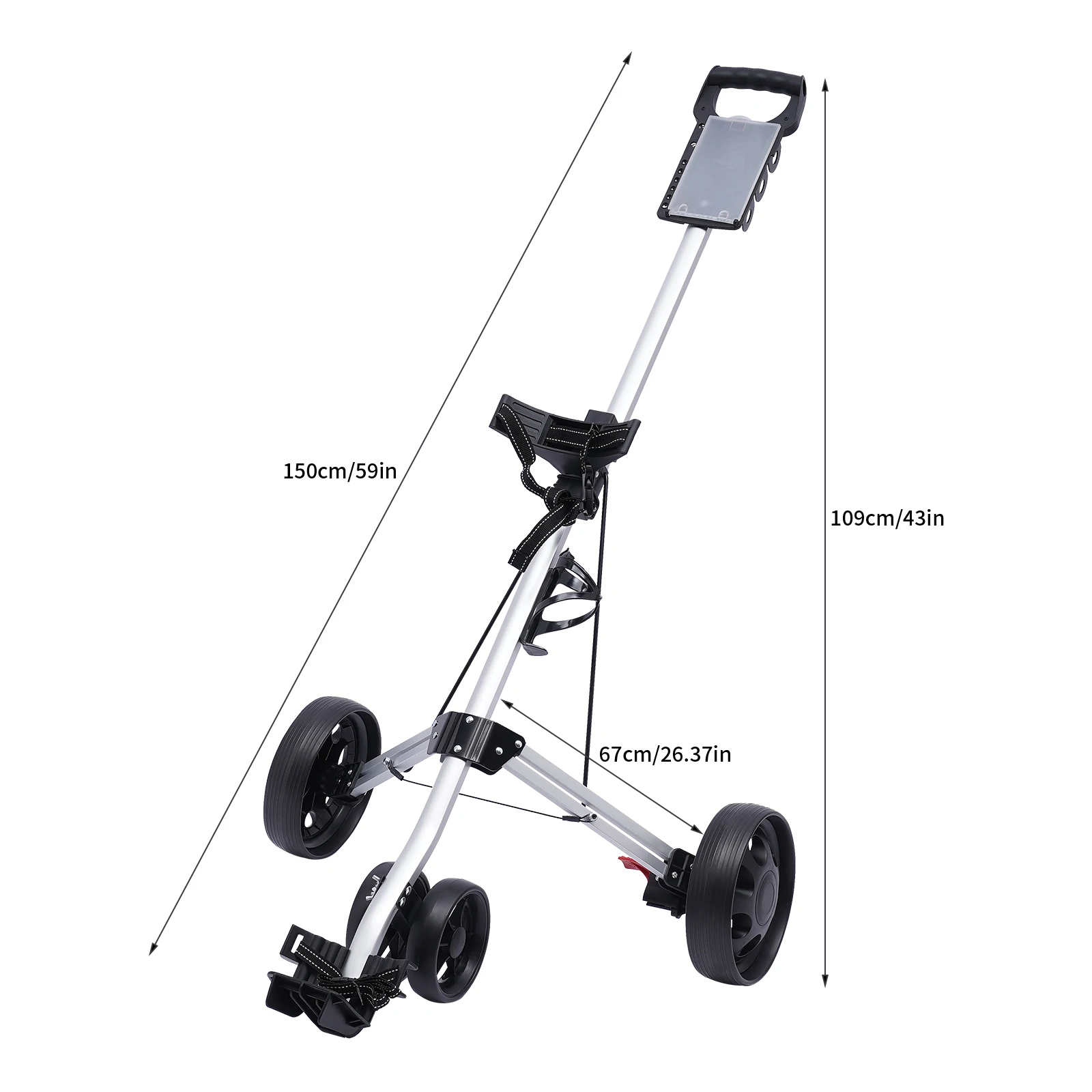 3 Wheel Push Pull Golf Cart Foldable Lightweight Golf Push Cart Portable Aluminum Alloy Trolley with Foot Brake