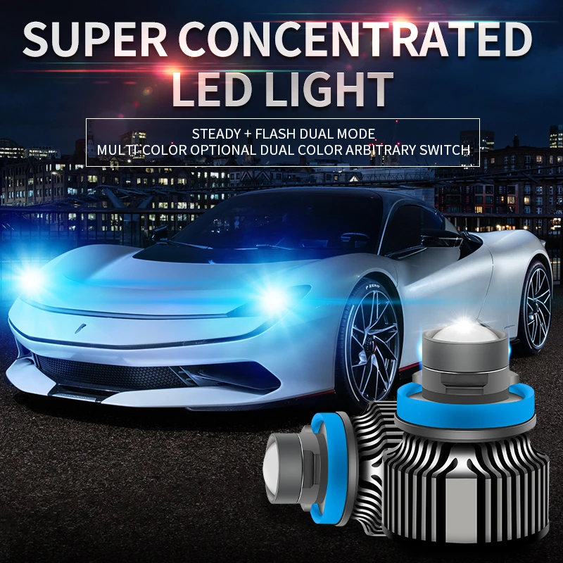 Flash dual color Laser led headlight h7 h11 9005 9006 50w led lens fog light Yellow Green White car bulbs led lights led bulbs led headlights led car lights led car headlights car headlamps