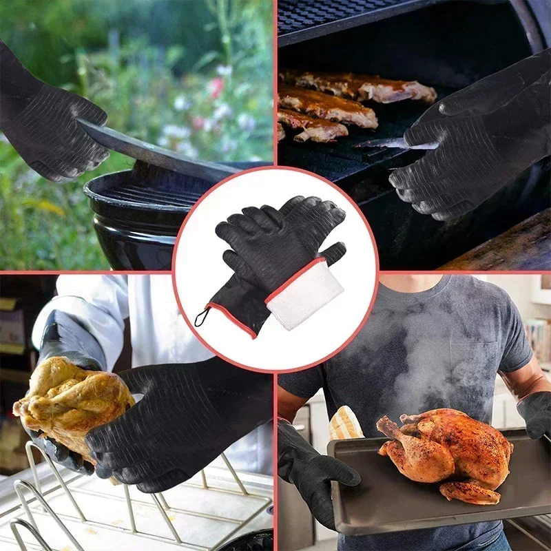 BBQ Gloves Heat Resistant Gloves Baking Sheet Firewood Grill Smoker Cooking Pit Barbecue Waterproof Oil Resistant